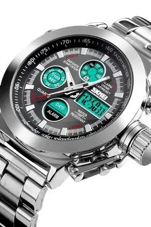 Esclusivo Reloj Skmei 1515 Plateado Correa Acero Digital Analogico. Plateado