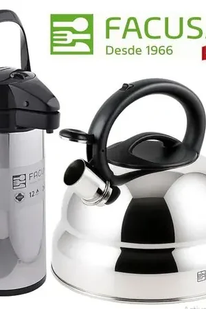 Combo Termo Sifón 1.90 lts y Tetera 4.6 lt Acero Inoxidable Facusa tetera acero mango plomo  / termo mango negro Originale