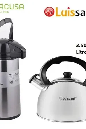Combo Termo Sifón 1.9 Lts. Facusa yTetera 3.5 Lts  Luissant acero mango negro Di Marca