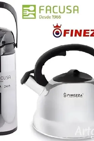 Combo Termo Sifón Facusa  y Tetera Acero Inoxidable Finezza acero mango negro Prezzo Conveniente