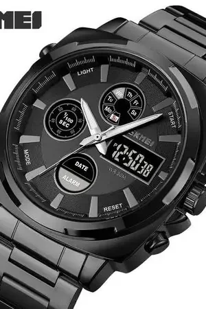 Di Marca Reloj Skmei 1673 Negro Correa Acero Digital Analogo. Negro