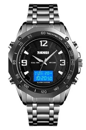 Must-Have Reloj Skmei 1504 Plateado fondo Negro Original. NEGRO