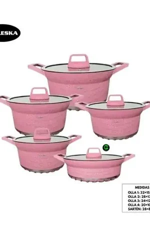 Juego de Ollas de Roca Volcánica de 10 piezas Rosa VL-LET010 Solo Oggi