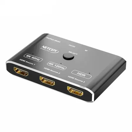 Offerta Limitata Switch HDMI 2.1 3 Puertos 8K 60Hz 3D HDR HDCP 2.3 3x1 48GBps NETCOM