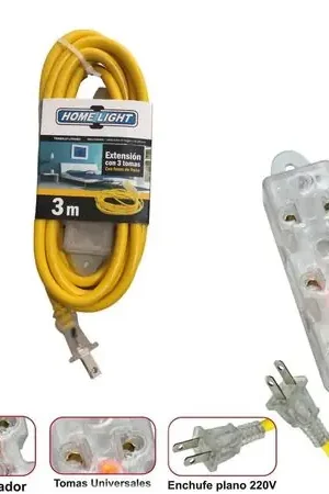 Extensión Eléctrica Cable Vulcanizado de 3 Tomas 3 Metros HOME LIGHT Top Qualità