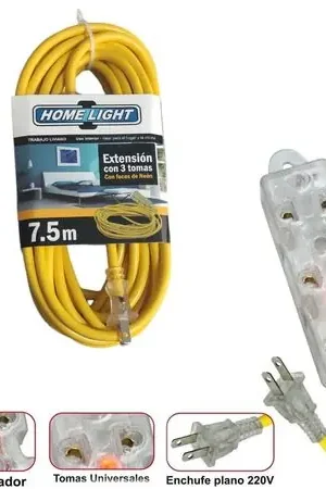 Extensión Eléctrica Cable Vulcanizado de 3 Tomas 7.5m HOME LIGHT Di Marca
