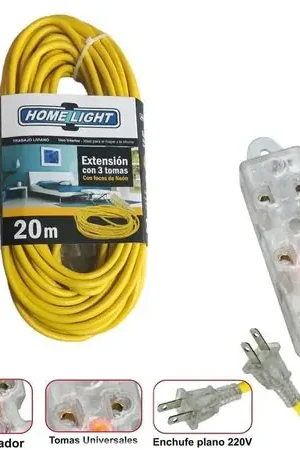 Popolare Extensión Eléctrica Cable Vulcanizado de 3 Tomas 20 Metros HOME LIGHT