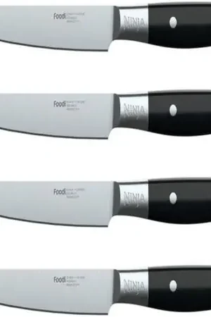 Di Tendenza Ninja set cuchillos carne K32004 Foodi NeverDull 4 pzas acero alemán | Negro Y Acero Inoxidable