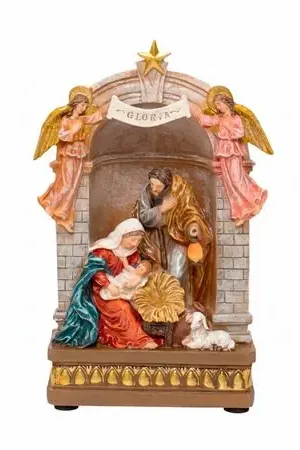 Sagrada Familia con Establo 22.9CM Poliresina Artigianale