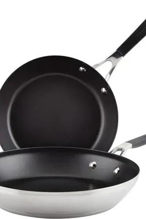 KitchenAid juego de sartenes 24 cm, acero inoxidable cepillado antiadherente A Buon Prezzo