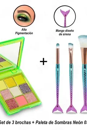 Set de 3 brochas + Paleta de Sombras Neón 03 Popolare