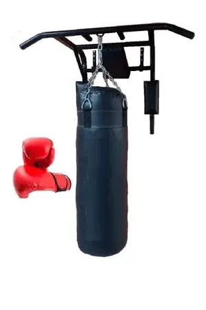 Barra Dominada con Saco de Boxeo de 100 CM. con Guantes y Cadena Promozione