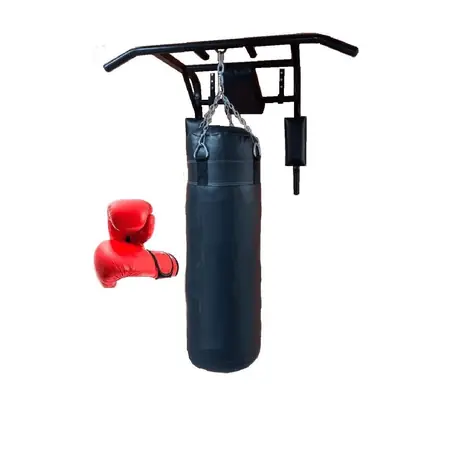 Barra Dominada con Saco de Boxeo de 100 CM. con Guantes y Cadena Promozione