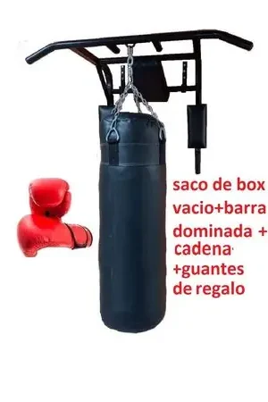 Barra Dominada con Saco de Boxeo Vacio de 120 CM. con Guantes y Cadena Lusso