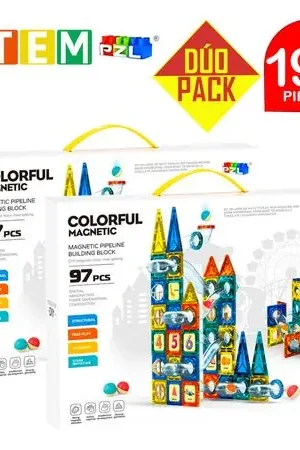 Bloques Magnéticos Didácticos STEM PZL COLORFUL Caja 97 Piezas Dúo Pack 194 Piezas Economico