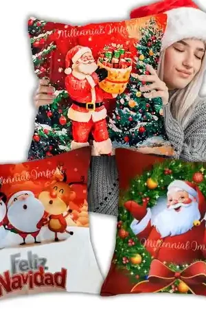 Di Tendenza Set Navideño 3 Fundas para Cojines Decorativos 45x45 cm Diseño en ambas Caras