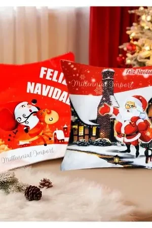 Sconto Kit 2 Fundas para Cojines Navideños 45x45 cm Motivos Festivos Multicolor