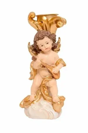 Ángel Candelero con Guitarra Dorado 19CM Poliresina Ultima Occasione