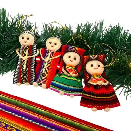 Adorno ÑUSTA y NIÑO Andino Set 4 unidades NAVIDAD PERUANA Spedizione Gratuita