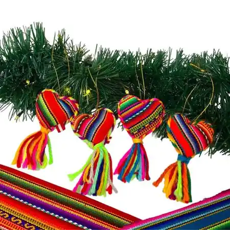 Adorno CORAZÓN de Manta Andina Pequeños Set 4 unids NAVIDAD PERUANA Compra Oggi Stesso