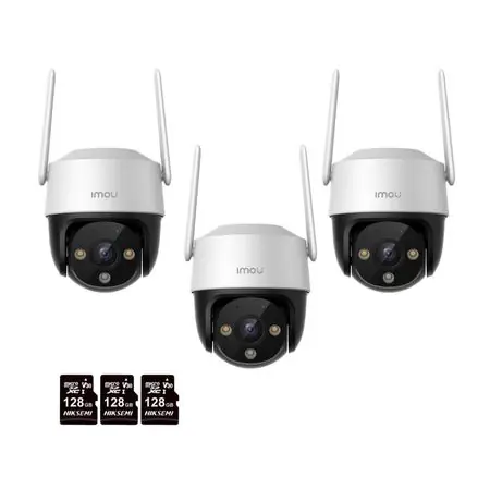 Solo Oggi Kit 3 Cámaras seguridad IMOU Cruiser SE+ 2K 3MP + MicroSD 128GB 360° Exterior Visión Nocturna