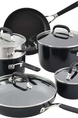 KitchenAid juego de ollas y sartenes 10 pzas, anodizado duro | Negro Professionale