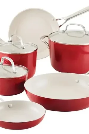 KitchenAid juego ollas y sartenes cerámica anodizada dura 9 piezas | Rojo Prezzo Conveniente