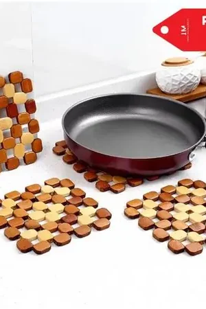 Alta Qualità Soporte de Bambú Resistente Para Vajilla Olla Sarten Pack x3