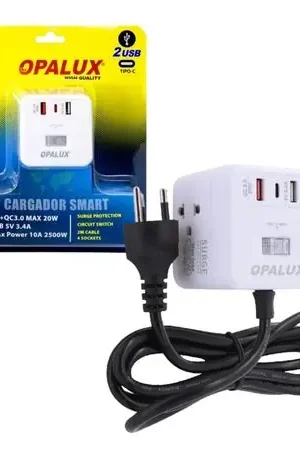 Supresor Portatil Smart con Entrada USB y Tipo C 2500W Opalux OP-CUP20 Autentico