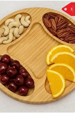 Ultime Pezzi Bandeja para Alimentos Decorativa Bambu Circular con Divisiones
