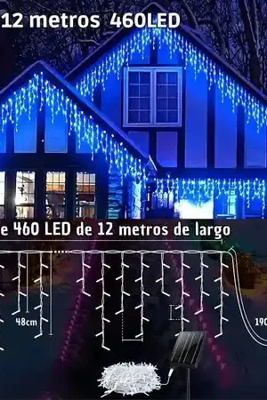 Esclusivo Guirnalda solar de 12 metros 460 Luces led de Cascada Azul