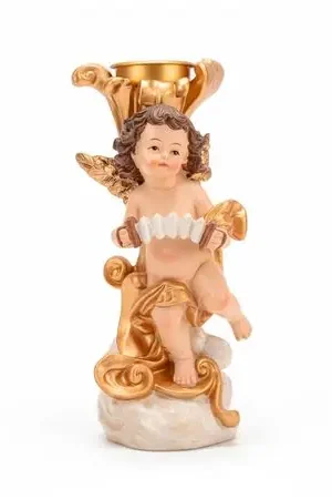 Ángel Candelero Con Lira Dorado 19Cm Poliresina Poliresina Di Tendenza