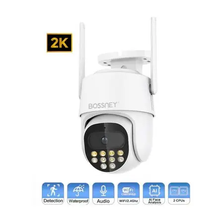 Cámara de Seguridad Bossney BS-H9017 2K Blanco Exterior Consegna Rapida