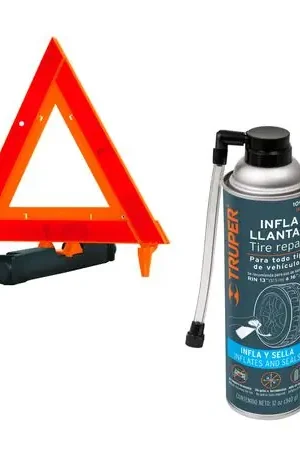 Triangulo de Seguridad Vial 44cm 10942 y Sellador de Neumaticos Llanta 12oz Auto 10940 Truper Fatto A Mano
