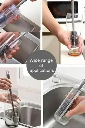 3 Uni Cepillo Silicona Limpia Botellas Tomatodo Vaso Gris Offerta Lampo