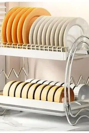 Compra Online Escurridor de Platos de 2 Niveles con Bandeja Antigoteo