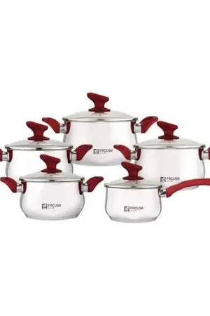 Set de Ollas x10 Flamenco en Acero inoxidable Tapa de Vidrio Color Rojo Spedizione Gratuita