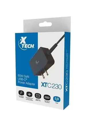 Cargador USB-C Xtech 65W GaN compatible con 110240V 5.9ft de cable potente y ligero. - SKU-XTC-230-DATE-26-11-2025 Promo Stagionale