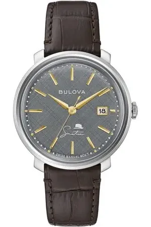 Solo Oggi Bulova reloj Frank Sinatra hombre automático 3 agujas correa piel acero | Marrón/Gris