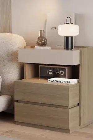 Velador Moderno Milosh 3 Cajones Color Garden Oak/Capri TU MESITA Economico