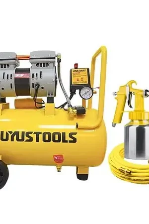 Kit Compresora silenciosa 24L 1HP  Manguera 5m  pistola para pintar Amarillo Originale