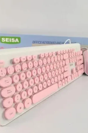 Ultimissimo Modello Kit Teclado y Mouse Rosado Alámbrico para Pc Laptop
