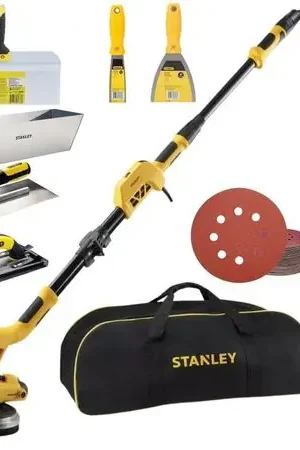 Compra Adesso COMBO LIJADORA DE PARED Y TECHO FINO ACABADO KIT EMPASTADOR STANLEY Amarillo